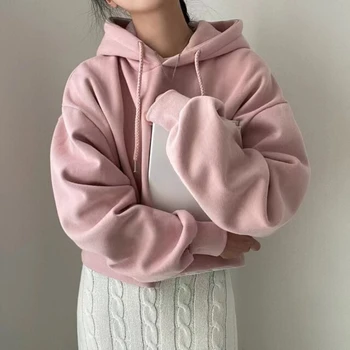 TEROKINIZO coreano Moda com Capuz casacos com Capuz Mulheres de Cor Sólida Manga Longa Casual Moletom Feminino Cor Sólida Doce Casaco de Senhora