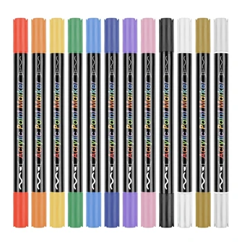 Tinta acrílica Canetas 12 Cores Conjunto de Canetas de Colorir Acrílico Canetas para Desenho, Cartão de Fazer, DIY Artesanato Suprimentos