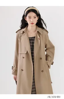 Trench Coat Mulheres de Comprimento Médio 2023 Outono Novo Estilo coreano Popular Estilo Britânico Casaco Casaco Overknee