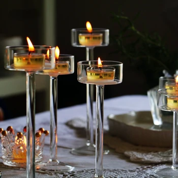 Vidro Suportes de Vela Conjunto de Suporte de Vela Tealight Decoração de Casamento Tabela de Centros de mesa de Cristal Titular mesa de Jantar definição de 1pcs