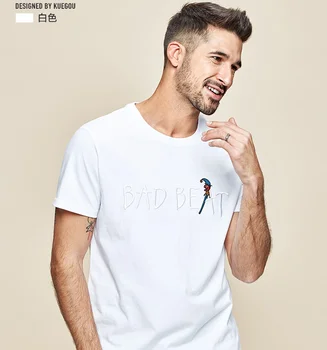 W4340 - Homens de manga curta t-shirt dos homens do algodão em torno do pescoço do bordado da letra metade T-shirt de manga .