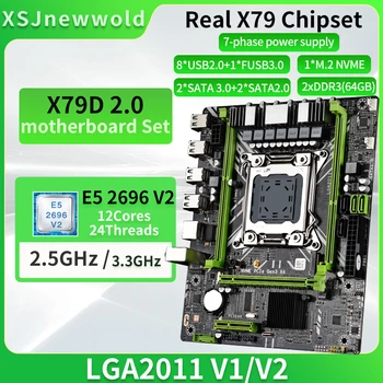 X79D2.0 placa-Mãe com o Kit de E5 2696V2 Processador Suporte a DDR3 de dois Canais LGA2011 NVME M. 2 portas SATA 3.0 Xeon Kit