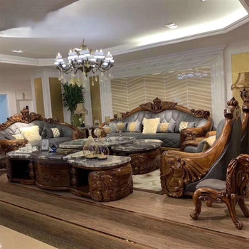 Ébano, madeira, sofá de couro, uma primeira camada de couro de combinação de sala de estar, tudo em madeira maciça grande família villa, mobiliário Europeu